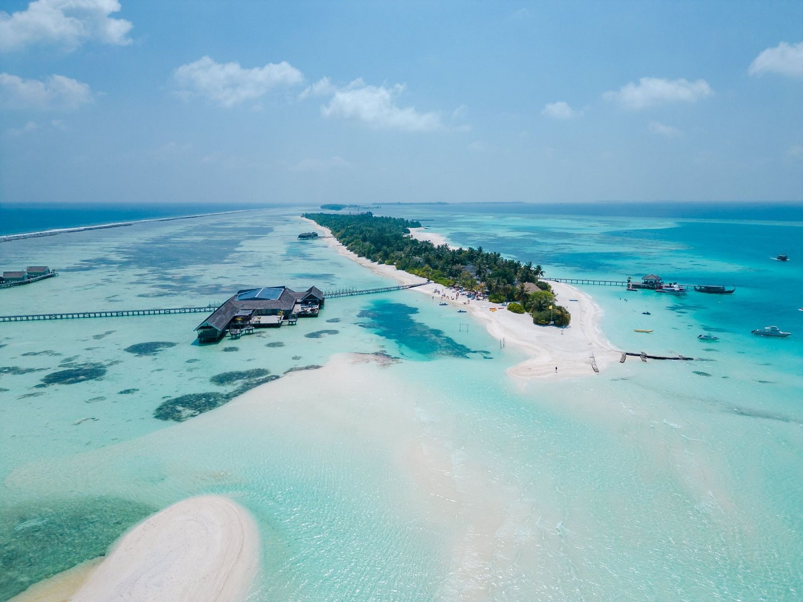 Aerial view of a Maldives island and its turquoise lagoon